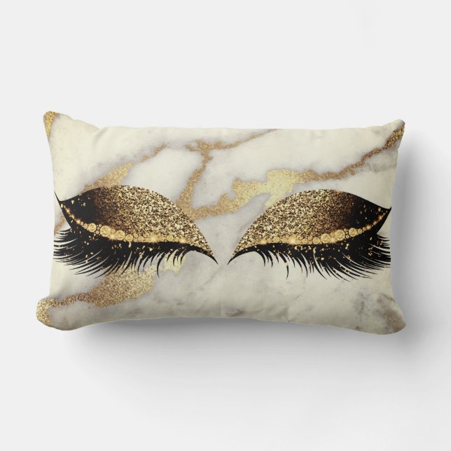 Coussin Rectangle Marbre blanc or gris argent glam cils (Recto)