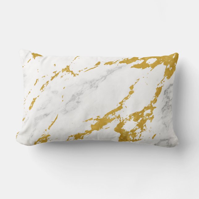 Coussin Rectangle Marbre élégant style6 - or et blanc (Recto)