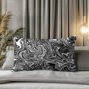 Coussin Rectangle Marbre Liquide Noir et Blanc Abstrait