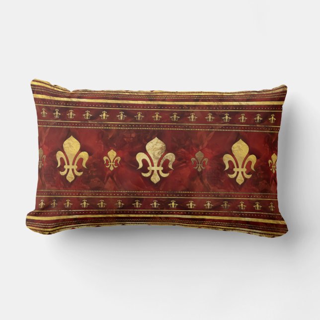Coussin Rectangle Marbre rouge et or Fleur de lis (Recto)