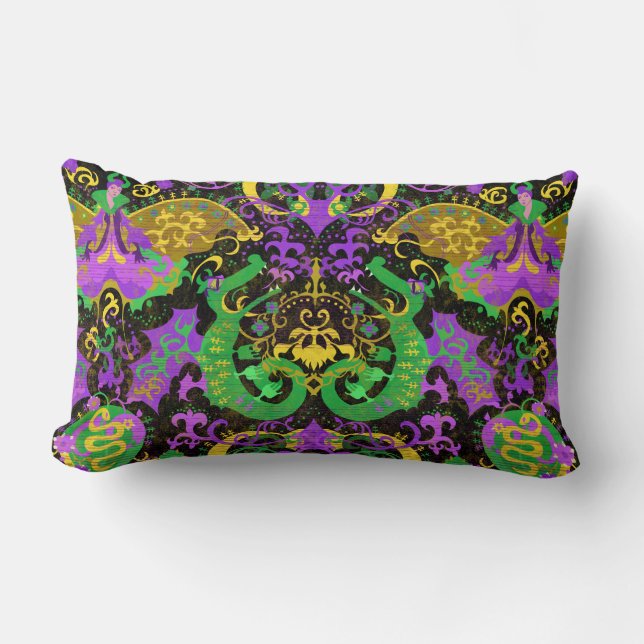 Coussin Rectangle Mardi Gras Couleurs Damask Dragon, Papillon, Serpe (Recto)