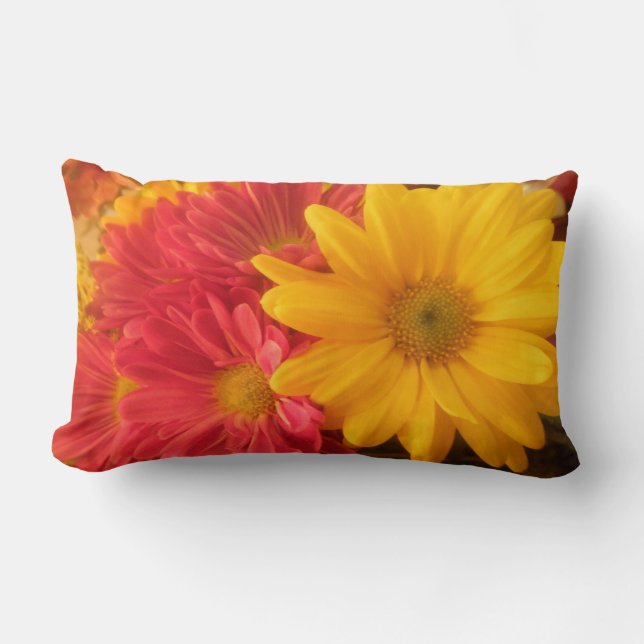 Coussin Rectangle Marguerites roses et jaunes (Recto)