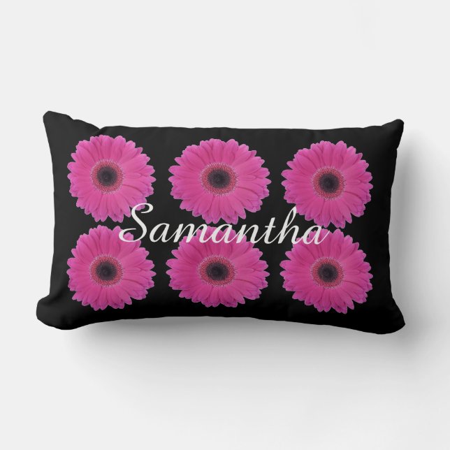 Coussin Rectangle Marguerites roses lumineuses sur le noir (Recto)