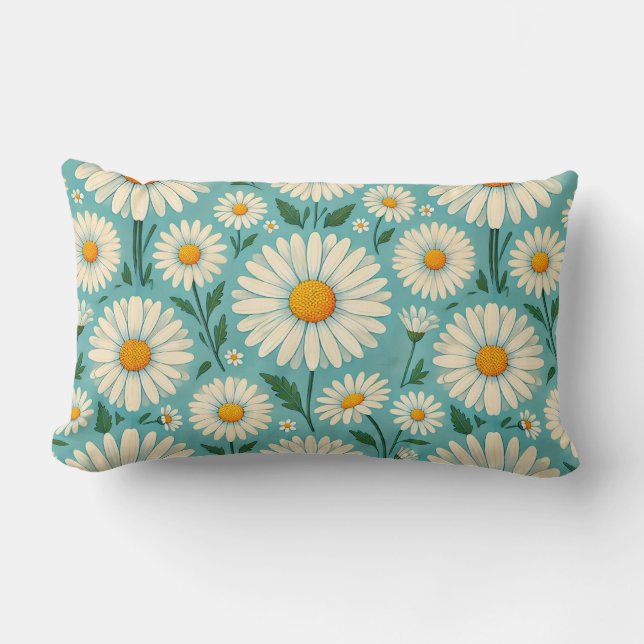 Coussin Rectangle Marguerites sur un fond bleu doux (Recto)
