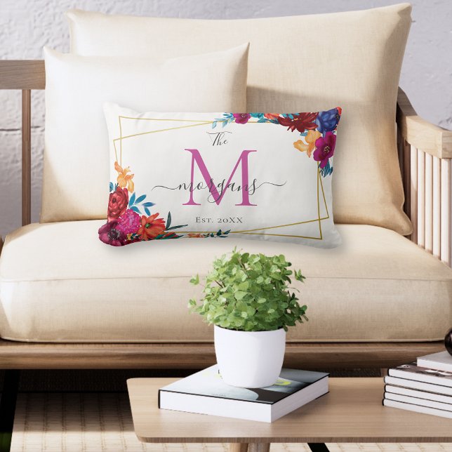 Coussin Rectangle Mariage au monogramme floral moderne (Créateur téléchargé)