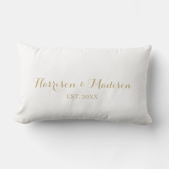 Coussin Rectangle Mariage de date du nom du couple de script d'or pe (Recto)