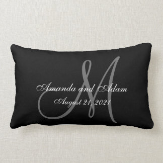 Coussin Rectangle Mariage gris noir de monogramme