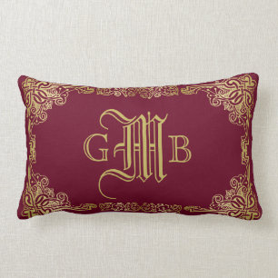 Coussin Rectangle Mariage Monogramme Classic Gold Frame Bourgogne