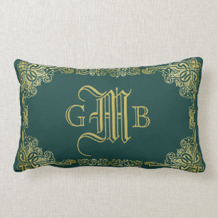 Coussin Rectangle Mariage Monogramme Classic Gold Frame Dark Green