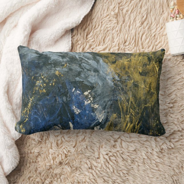 Coussin Rectangle Marine Abstraite Blue Black Gold Art (Couverture)
