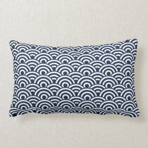 Coussin Rectangle Marine Bleu Blanc Japonais Vague Motif