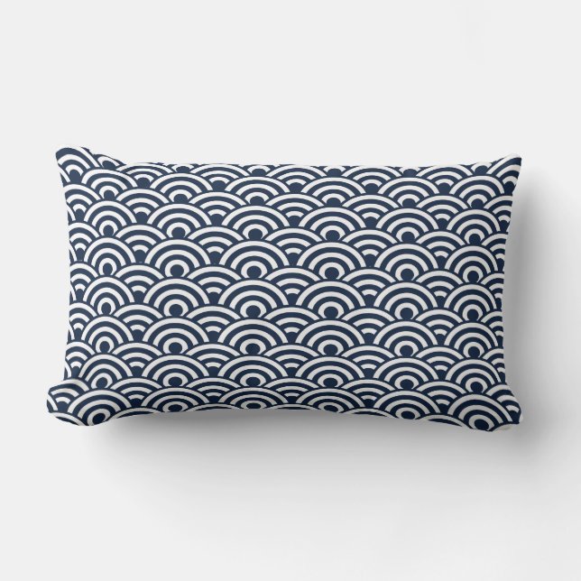 Coussin Rectangle Marine Bleu Blanc Japonais Vague Motif (Recto)