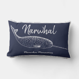 Coussin Rectangle Marine Bleu et blanc Narwhal Whale
