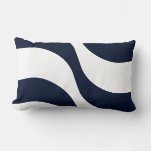 Coussin Rectangle Marine Bleu vague blanche bande motif moderne