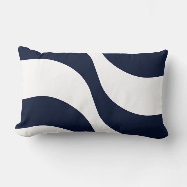 Coussin Rectangle Marine Bleu vague blanche bande motif moderne (Recto)