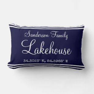 Coussin Rectangle Marine Blue Lakehouse Nom de famille Carte Corinat