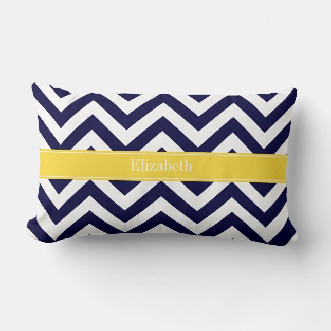 Coussin Rectangle Marine Blue Lg Chevron Nom de l'ananas Monogramme (Recto)