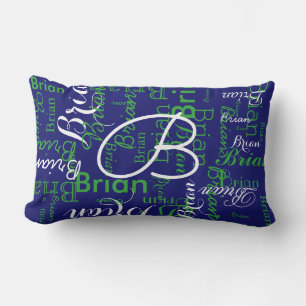 Coussin Rectangle marine et motif vert des noms