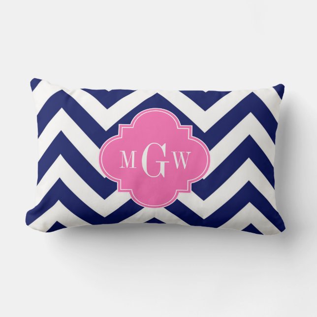 Coussin Rectangle Marine Lg Chevron Rose Chaud #2 Quatrefoil 3 Monog (Recto)