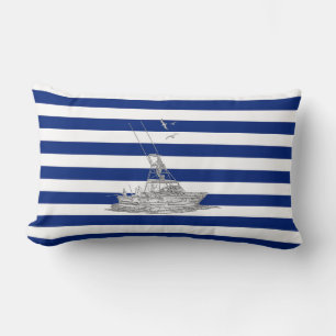 Coussin Rectangle Marlin pêchant le chrome sur les rayures nautique