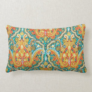 Coussin Rectangle Marocain Paisley dans le bleu d'Aqua et l'orange