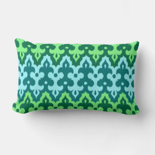 Coussin Rectangle Marocaine Ikat Damask, Turquoise & Jade Green