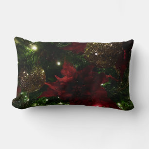 Coussin Rectangle Maroon et Arbre de Noël d'or I Photo de vacances