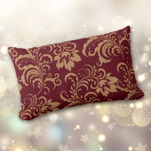 Coussin Rectangle Maroon Gold Floral Swirl