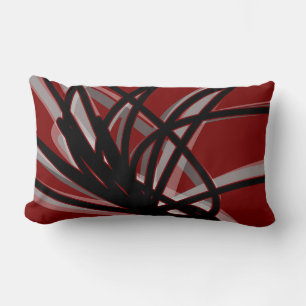Coussin Rectangle Maroon Noir & Gris Design Abstrait de ruban