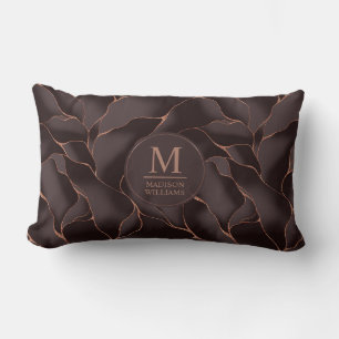 Coussin Rectangle Marron Chocolat & Or Rose Motif Vague Abstrait