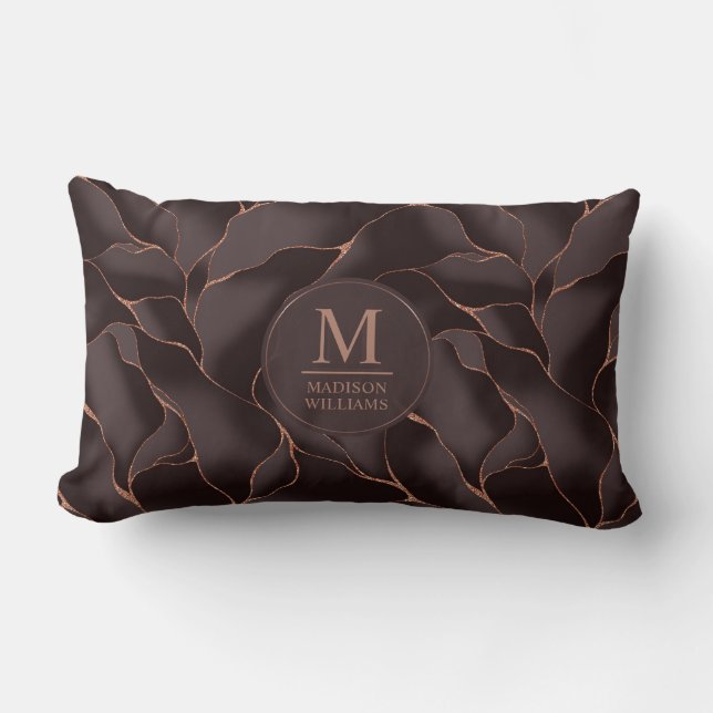 Coussin Rectangle Marron Chocolat & Or Rose Motif Vague Abstrait (Recto)