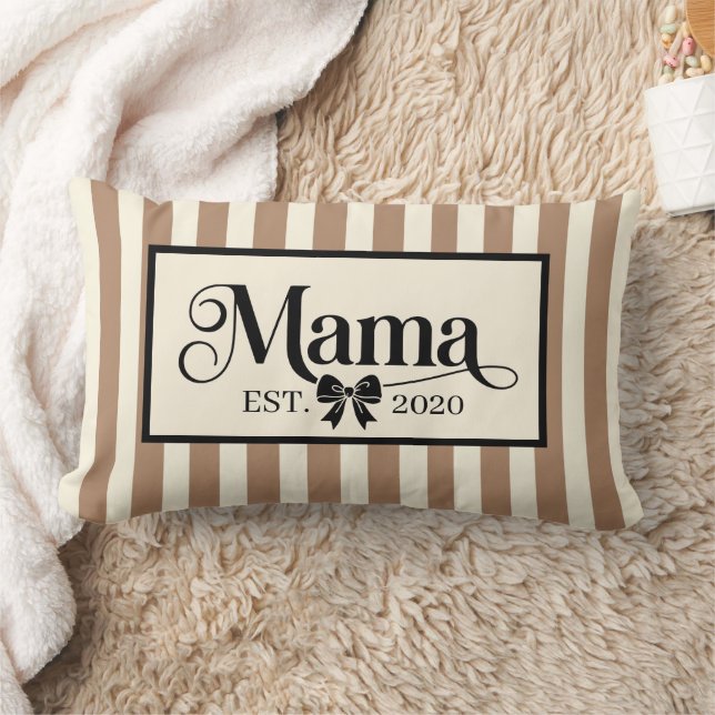 Coussin Rectangle Marron rayé chic personnalisé souvenir de maman (Couverture)
