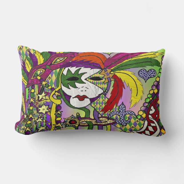 Coussin Rectangle Masques de plumes de mardi gras psychédélique Jeu  (Recto)