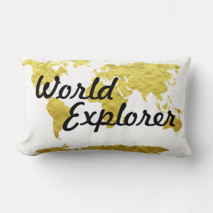 Coussin Rectangle Matt Gold Look World Explorer Carte du monde