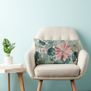 Coussin Rectangle Mauve et Turquoise Vintage Floral moderne