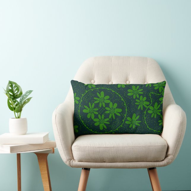 Coussin Rectangle Maz Floral Bubbles Polka Dot Botté Vert (Chaise)