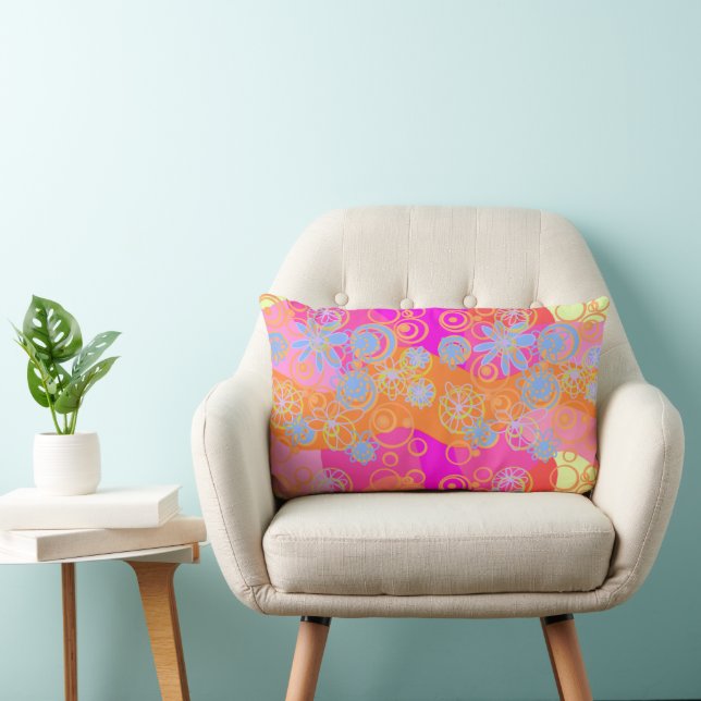 Coussin Rectangle Mazipoodé bulles florales Multi rose orange bleu (Chaise)
