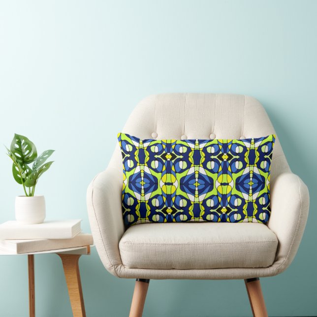 Coussin Rectangle Mazipoodles Neuro Art - bleu vert jaune (Chaise)