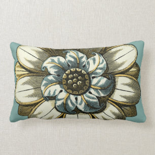 Coussin Rectangle Médaillon floral orné sur Arrière - plan bleu clai