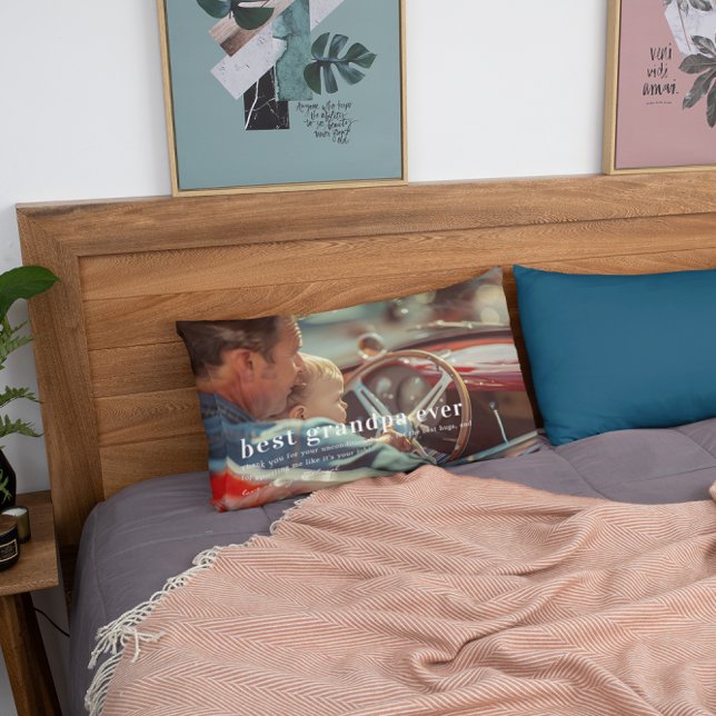 Coussin Rectangle Meilleur Grand-Père | Cadeau de citation et de pho (Créateur téléchargé)