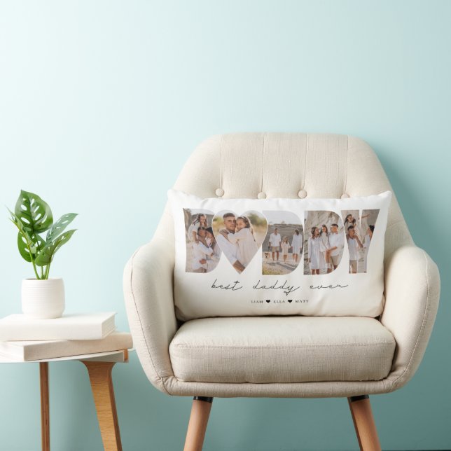 Coussin Rectangle Meilleur Papa du Monde Collage Photo Moderne Fête  (Chaise)