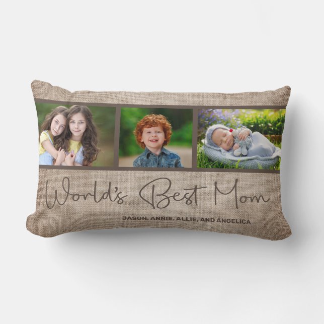 Coussin Rectangle Meilleure Maman du Monde 3 Photo Famille Collage E (Recto)