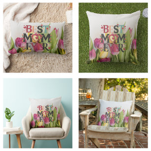 Coussin Rectangle Meilleure Maman Florale Moderne Cœurs Et Fleurs