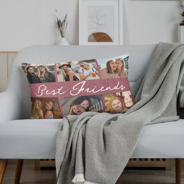Coussin Rectangle Meilleurs amis collage de photos en calligraphie  (Créateur téléchargé)