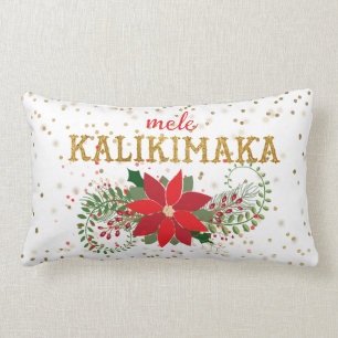 Coussin Rectangle Mele Kalikimaka Gold Parties scintillant Poinsetti