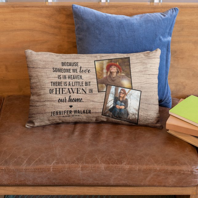 Coussin Rectangle Mémorial de famille rustique | 2 souvenirs photo (Créateur téléchargé)