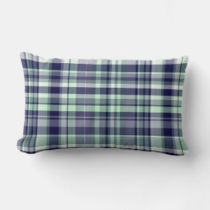 Coussin Rectangle Menthe, Bleu Marine, Madras Prépa à Carreaux Blanc