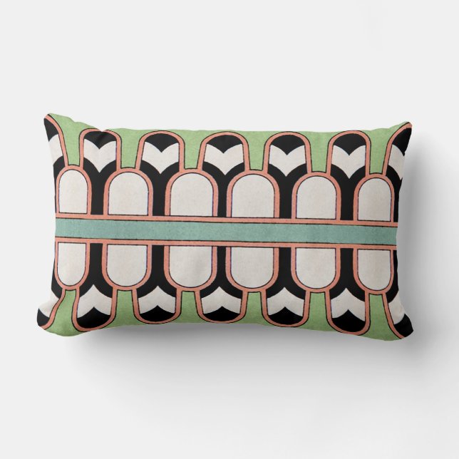 Coussin Rectangle Menthe géométrique de motif d'art déco assyrien (Recto)