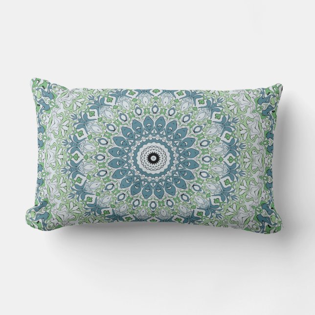 Coussin Rectangle Mer Vert et Bleu Côte Motif Mandala (Recto)