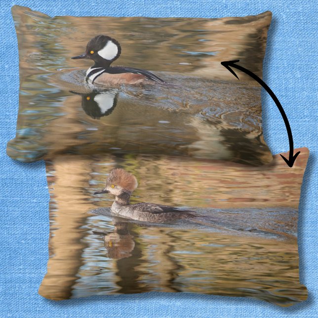 Coussin Rectangle Merganseurs à capuchon Nager sur le Creek Pittores (Créateur téléchargé)